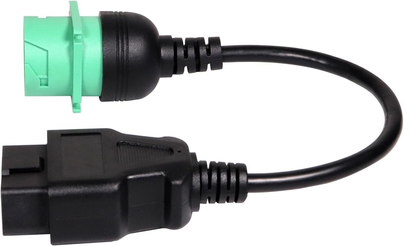 16 Pin Male to 9 Pin Female OBD2 OBDII to J1939 Green Type 2 Adapter Cable for Heavy Duty Trucks and Commercial Vehicles with OBD II Diagnostic Connector