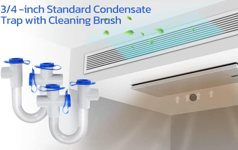 4PACK 3/4" Standard Condensate Trap U Trap for HVAC Systems, Air Conditioner with 19" Cleaning Brush