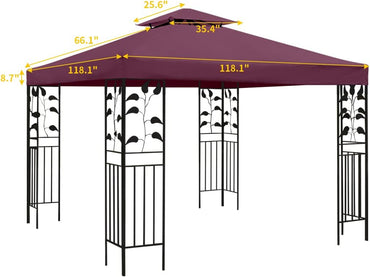 Gazebo Canopy Replacement -Grill Gazebo Replacement Roof -Gazebos on Clearance Outdoor Shelter Top Double Tiered Cover, 10x10 FT (Claret)