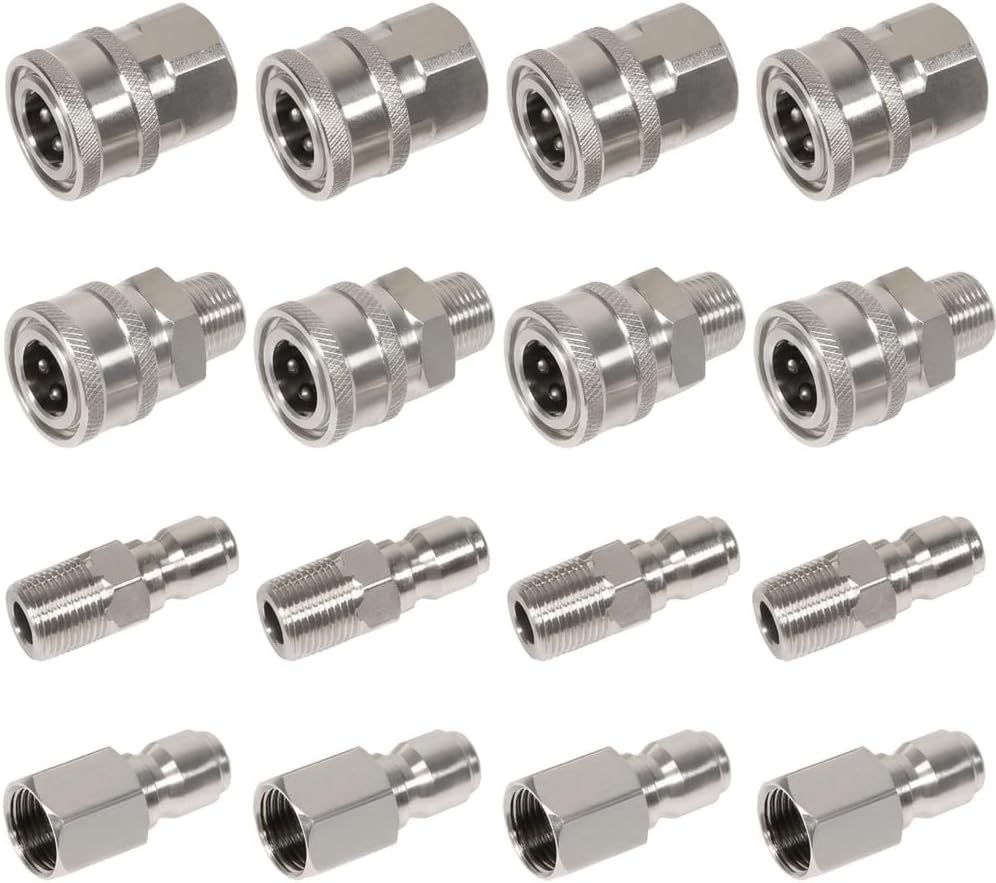 3/8'' Quick Connect Coupler Fittings Stainless Steel Adapter Set for Pressure Washer NPT Male Thread Kit