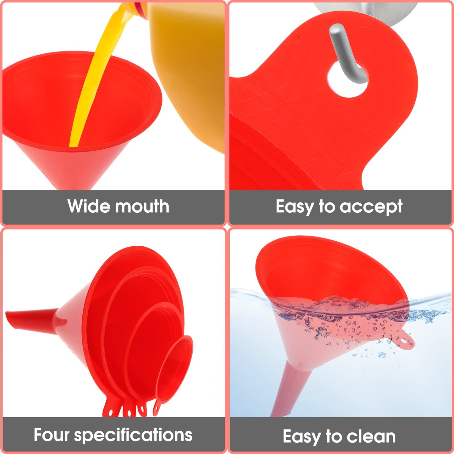 Oil Funnel Plastic Gas Funnels Set Small Funnel Kit for Car Kitchen Use for Filling Bottles Jars Containers and Fluids Mini Small Large(4)