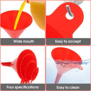 Oil Funnel Plastic Gas Funnels Set Small Funnel Kit for Car Kitchen Use for Filling Bottles Jars Containers and Fluids Mini Small Large(4)
