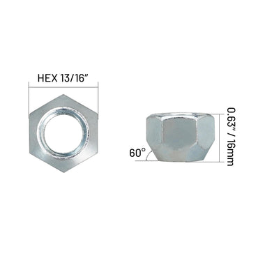 24Pcs 1/2-20 Inch Wheel Nuts for 1/2" Wheel Studs for Trailers for Boat Trailer Tires Length: 0.62"(15.77mm), Width: 0.8"(20.4mm) for RV Truck Tire