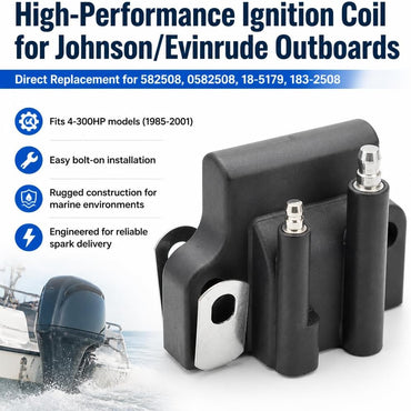 582508 18-5179 Ignition Coil Fits for Johnson Evinrude 6hp 15hp 70hp 85hp 88hp 90hp 115hp 120hp 125hp 1985-2001 Replaces 18-5179 0582508 183-2508