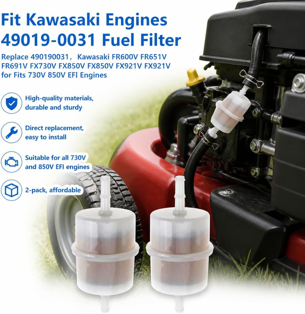 Fuel Filter Replace 49019-0031 490190031 for Kawasaki EFI FR541V FR600V FR651V FR691V FX730V FX850V FX850V FX921V FX921V FXT00V (Pack of 2)