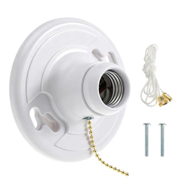 10 Pack for E26 Light Base Socket with Pull Chain Keyless Lamp Base Holder White Ceiling Bulb Socket 660W Outlet Box Mount for Incandescent for LED for Fluorescent Bulbs Indoor Outdoor Use