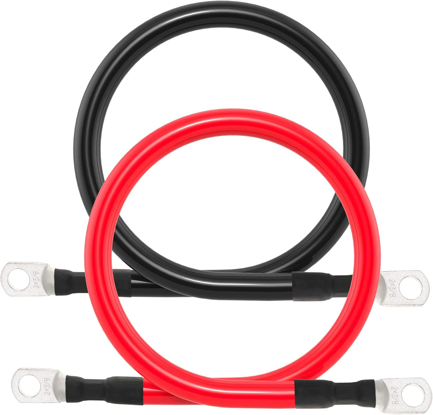 2 AWG Battery Cable 2AWG Gauge Battery Inverter Cables with 3/8 in Lugs Pure Copper Power Inverter Wire Set for Solar Marine Boat RV Car Motorcycle 2pcs (7FT)