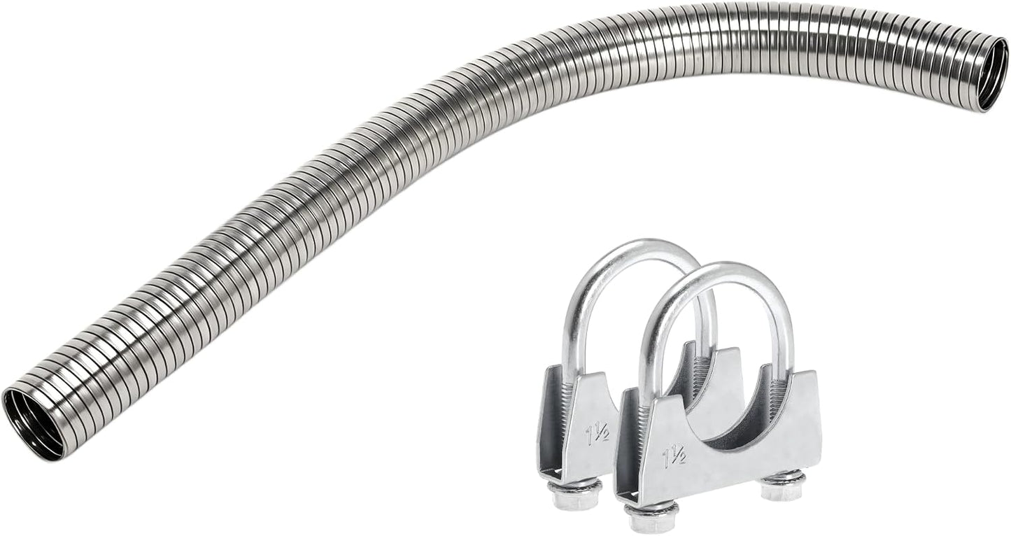 Exhaust Flex Pipe 1.5" ID x 22.5" L, 304 Stainless Steel – Flexible Exhaust Tubing