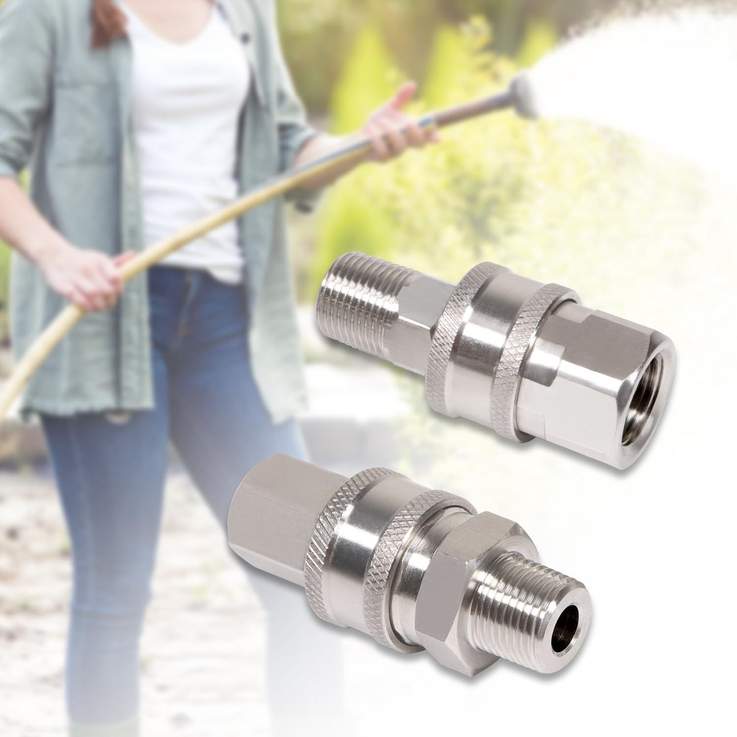 3/8 Inch 3/8'' Pressure Washer Quick Connect Fittings Stainless Steel Adapter Set NPT Male and Female Thread Kit, Silver