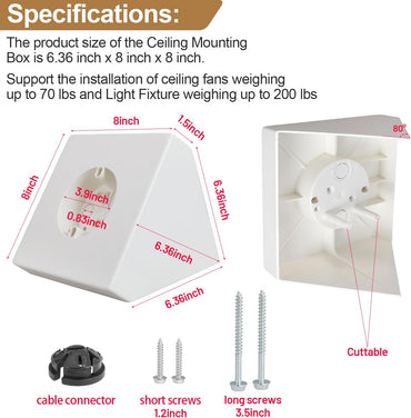 Ceiling Fan Light Fixture Mounting Box Fan Mounting Bracket FB900 Ceiling Fan Angle Mount for Cathedral Ceiling Angles of 80°and Up (1Pack)