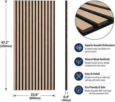 5 Pack Large Acoustic Panels for Wall Decor Sound Proof 47.2 x 23.6 x 0.4 Inch Sound Dampening Panels Wood Veneer Sound Absorbing Wall Panel for Bedroom Home Studio Office (Oak)