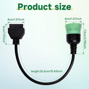 9 Pin J1939 Male to 16 Pin OBD2 OBDII Female Right Angle Green Type 2 Adapter Cable for Heavy Duty Trucks and Commercial Vehicles for Freightliner Truck for Diagnostic Tool and ELD Tracker