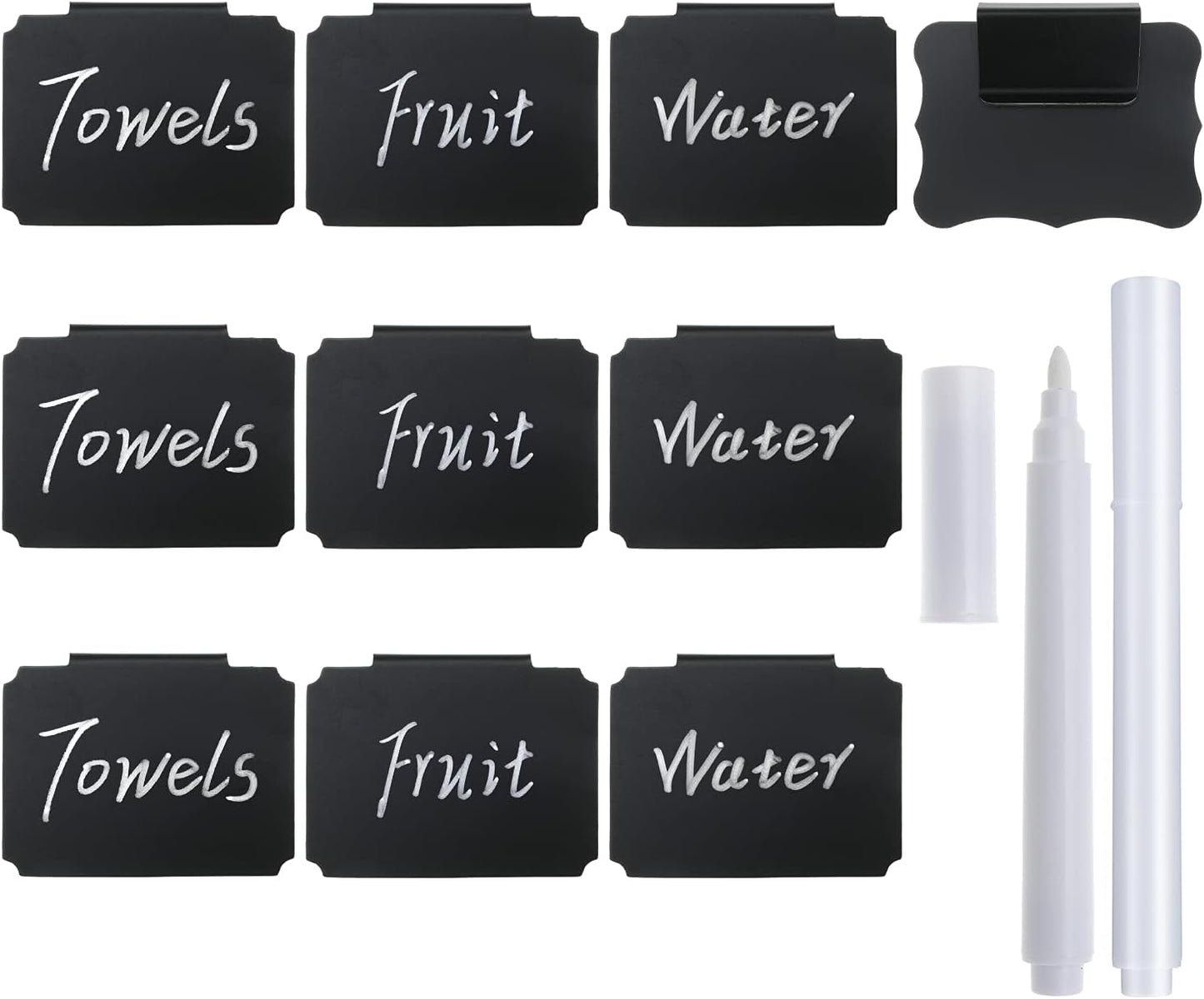 10 Plastic Basket Bin Label Clip on Removable Kitchen Pantry Label Clip with White Chalk Markers for Storage Bin Box Hanging Bin Clip Label (10)