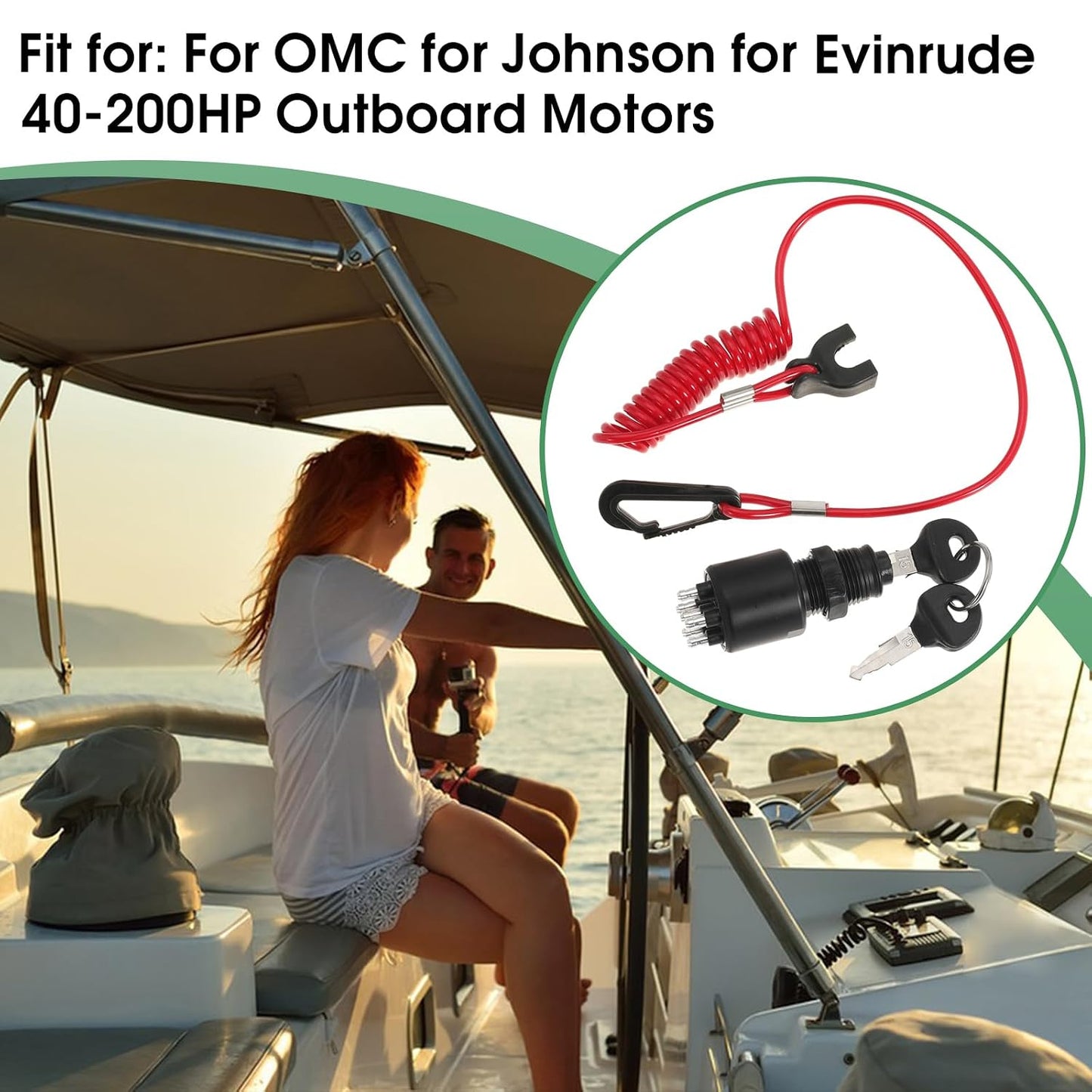 Ignition Key Switch with Safety Lanyard Replace 5005801 175974 for OMC for Johnson for Evinrude 40-200HP Outboard Motor