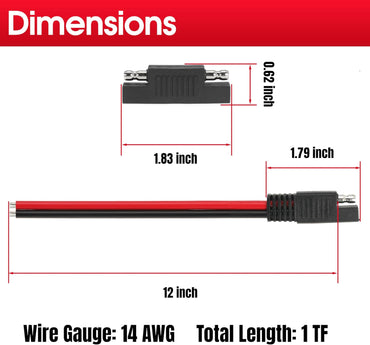 1FT 14AWG SAE Extension Cable, 14 Gauge SAE Connector Cable 14 AWG 2 Pin SAE Quick Disconnect for Solar RV Automotive, 8PCS