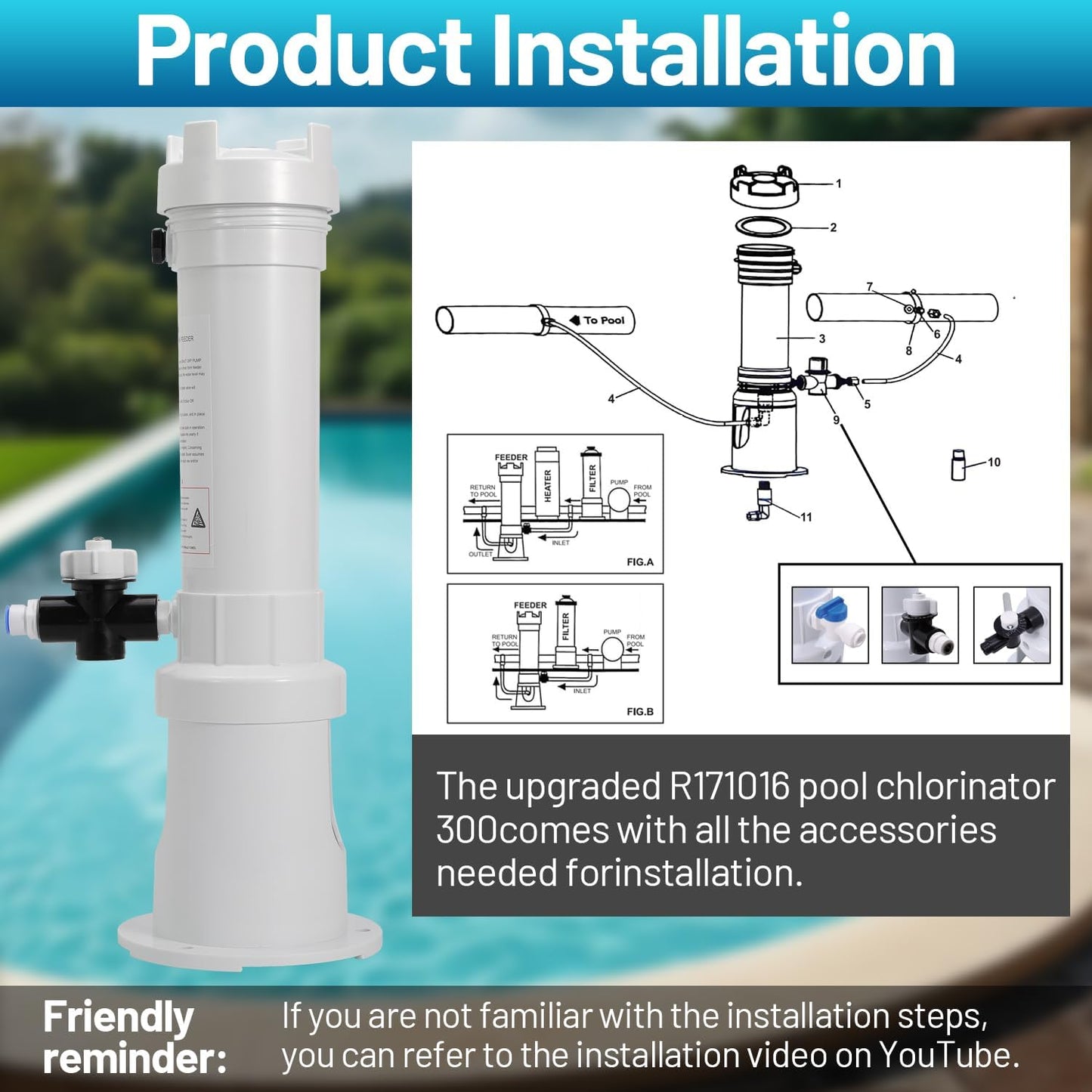 300 Pool Chlorinator Replace R171016 for Pentair Rainbow R171016 300 Automatic Chlorine/Bromine 300 Offline Pool Feeder for Pool and Spa