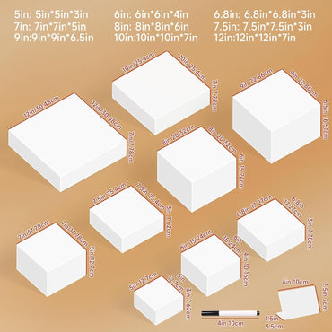 frtzal 6PCS Food Risers for Buffet Table Display Stand for Catering Dessert Matte black Cube Boxes Nesting Risers with Hollow Bottoms (White, M-6,7,7.5.8,9,10)