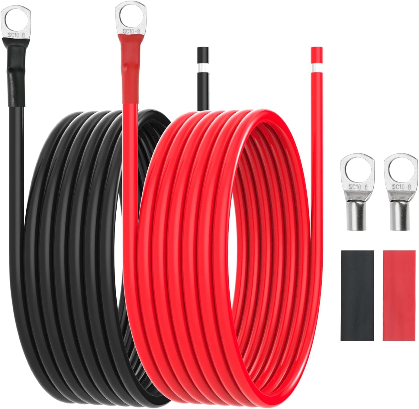 8 AWG Battery Cables 8 Gauge Solar Panel Wire Tinned Copper Extension Cable with 5/16'' Lugs for RV Solar Panel Car Automotive (8AWG 8FT)