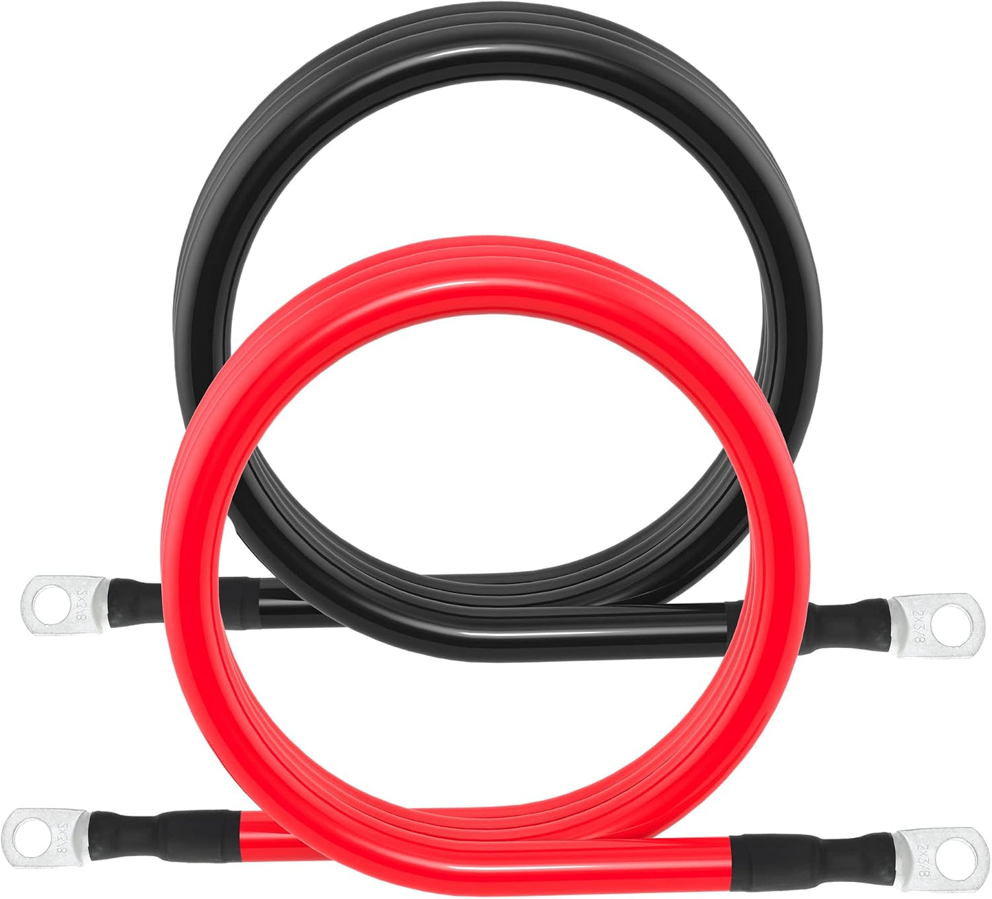 2 AWG Battery Cable 2AWG Gauge Battery Inverter Cables with 3/8 in Lugs Pure Copper Power Inverter Wire Set for Solar Marine Boat RV Car Motorcycle 2pcs (1FT)