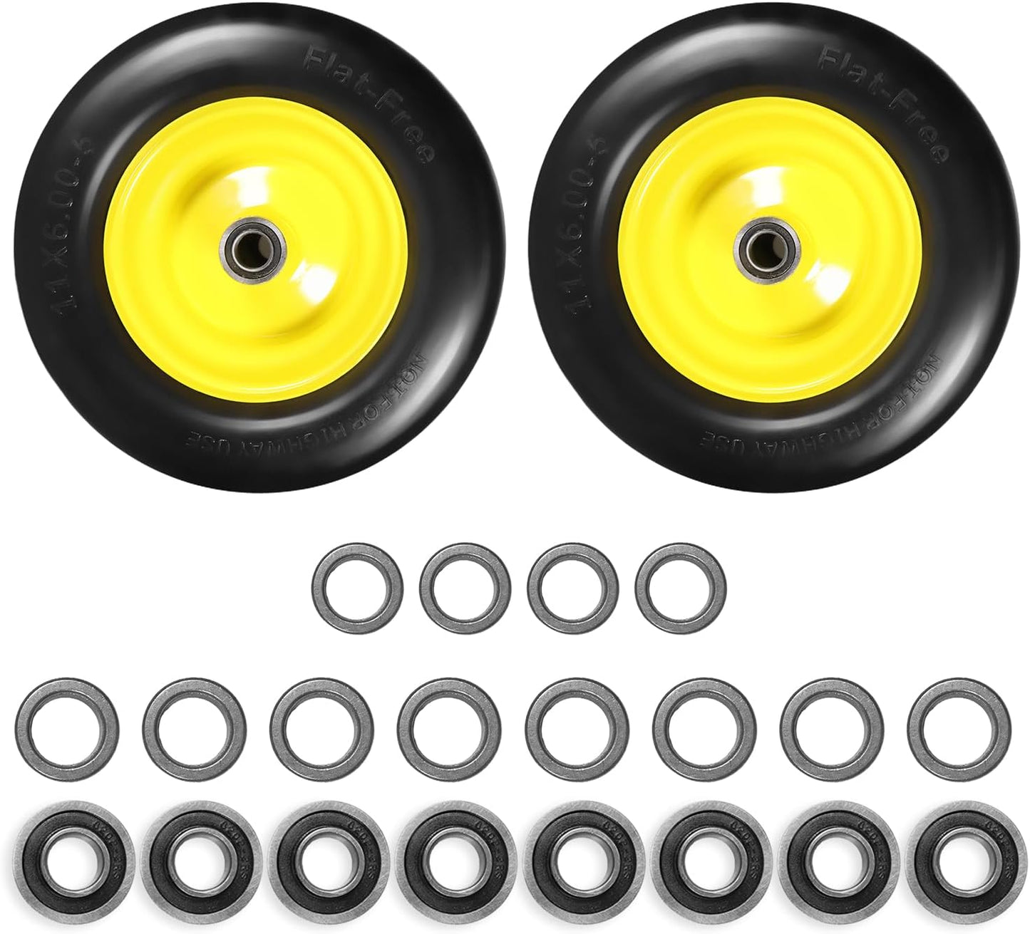 11x6.00-5" Flat Free Tire, Solid Smooth Front Wheel Tire for Bad Boy for Cub Cadet ZT1 for Zero Turn Mower for ZT1 42" 46" 50" 54" Mowers with 3/4" 5/8" 1/2" Precision Bearings (11x6.00-5" Tire-1pc)