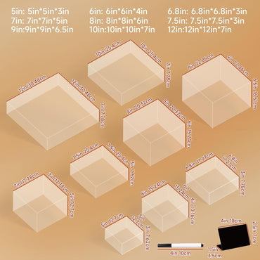 frtzal 6PCS Food Risers for Buffet Table Display Stand for Catering Dessert Matte black Cube Boxes Nesting Risers with Hollow Bottoms (Transparent, M-6,7,7.5.8,9,10)