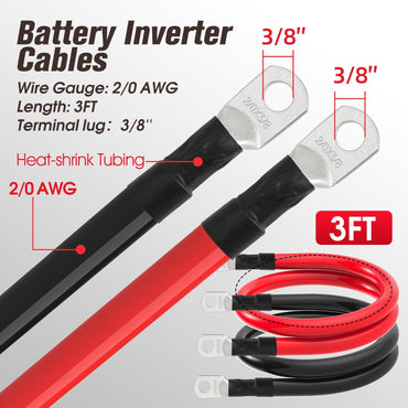 2/0 AWG Battery Cable 2/0AWG Gauge Battery Inverter Cables for Automotive Solar Marine Boat RV Car Motorcycle (2/0 AWG, 3FT, 3/8")