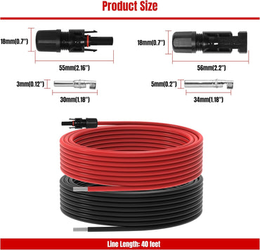 40Ft 10AWG Solar Panel Extension Cable, 10 AWG Solar Extension Cable 10 Gauge 40 Feet Solar Wire with Solar Panel Female Male Waterproof Connectors for RV Boat Home (10 AWG-40Ft)
