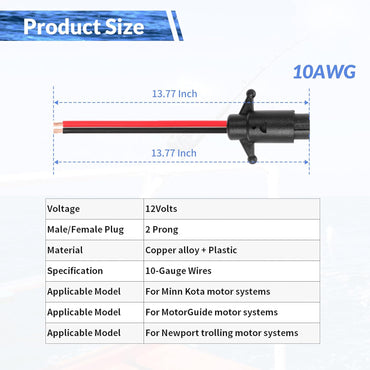 10 Gauge Trolling Motor Plug 2 Wire 12V-24V Compatible with Minn Kota Marine Boat Waterproof Trolling Motor Quick Connect (Plug-FM10)