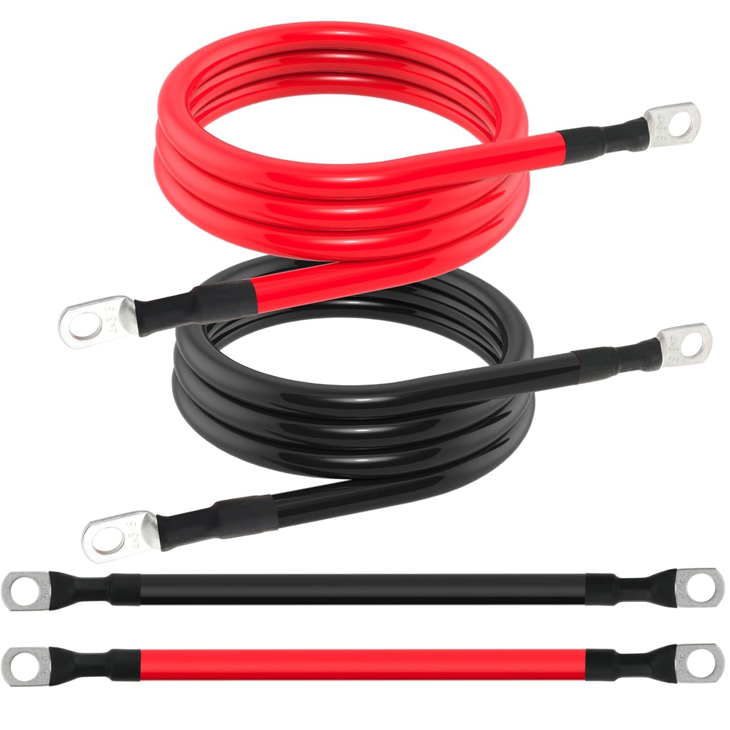 4 AWG Battery Cable 4 Gauge Battery Cables 4AWG Battery Power Inverter Wires Cables with 3/8 inch Lugs for Solar Systems, RVs, Campers, Travel Trailers, Cars (1FT + 3FT)
