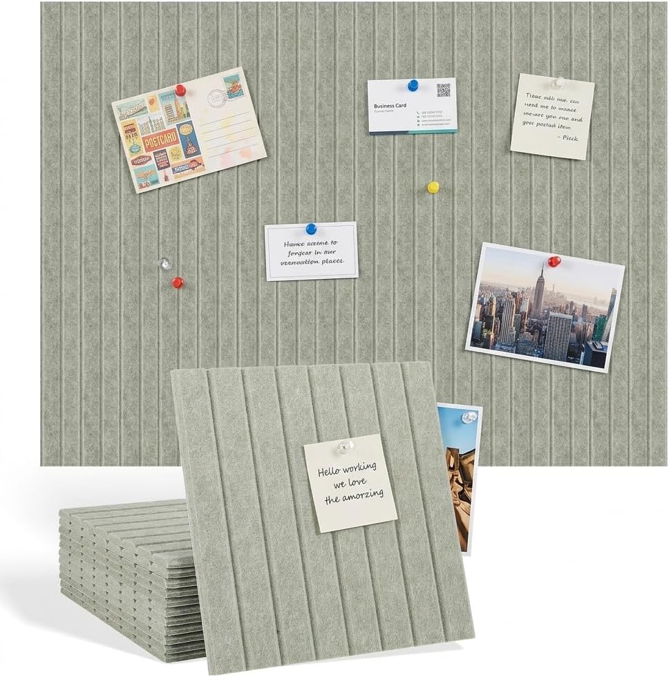 Large Splicing Felt Bulletin Board Cork Board Alternative 48" x 36" Felt Pin Board for Home Office Classroom Wall Decor Felt Wall Panel with Pushpins Tabs (Fine-Stripe 12 Pack, Oatmeal)