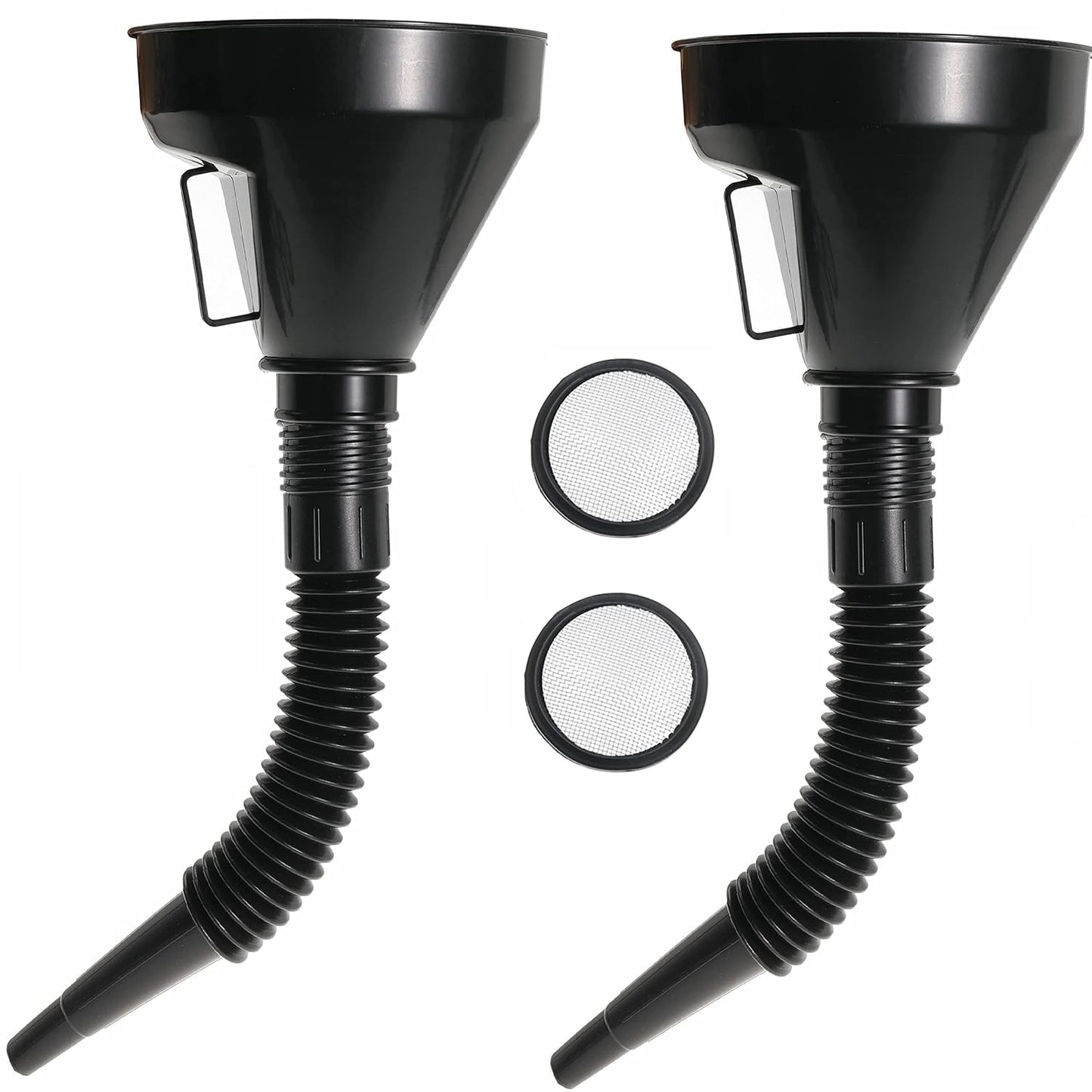 Wide Mouth Oil Funnel with Flexible Extension Nozzle Hose with Handle Mesh Screen Filter for Cars Motorcycles Engine Oil Kerosene Gasoline Gas Fuel Diesel Water Fluid Coolant Liquid Black 1PC (1)