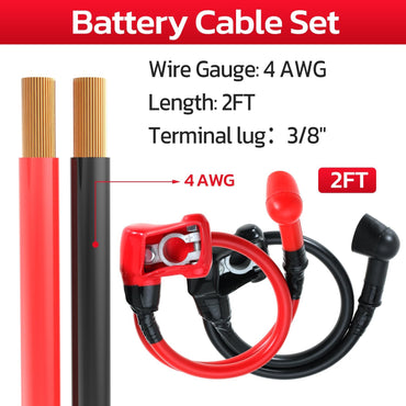 4 AWG Battery Cable 4 Gauge Battery Power Inverter Cables with 3/8'' Terminal Lugs and Top Post Battery Terminal Connector Clamp for Boat Marine RV Car Golf Cart Motorcycle Solar System (2FT)