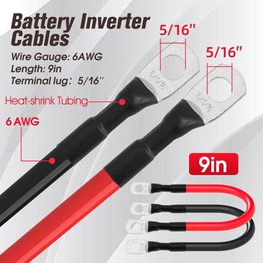 6 AWG Battery Cable 6AWG Gauge Battery Inverter Cables for Automotive Solar Marine Boat RV Car Motorcycle (6 AWG, 9in, 5/16")