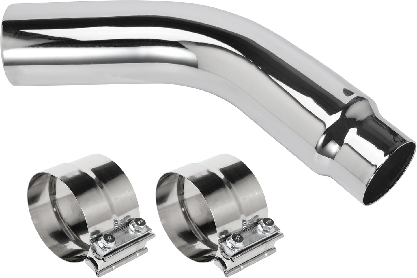 5 Inch Diesel Exhaust Elbow Tip, 5" Inlet to 6" Outlet, 23" Long Chrome Exhaust Pipe Elbow 2pcs 5'' Exhaust Clamps