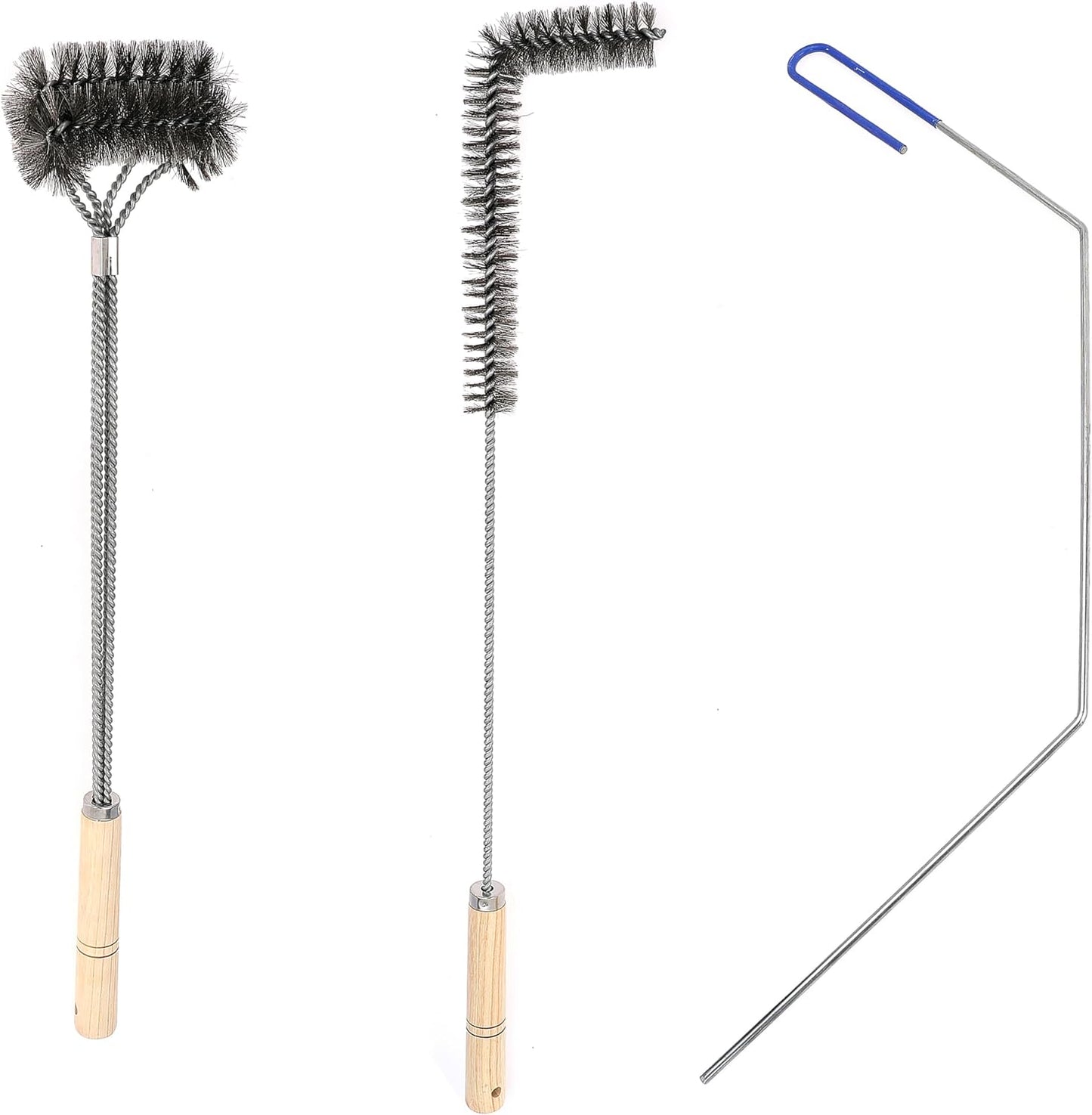 3 Pcs Fryer Cleaning Tools Including L Shaped Brass Bristles Fryer Deep Cleaning Brush, Fryer Deep Cleanout Rod, Long Handle Fryer Basket Brush for Restaurant Air Fryer Cleaning