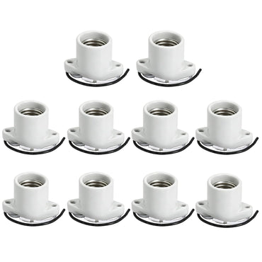 Lamp Holder Light Base Socket Keyless Medium Porcelain Screw Threaded Socket with 6" Leads and Two Hole Flange Mounting for Garage for Closet Lighting (20Pack)