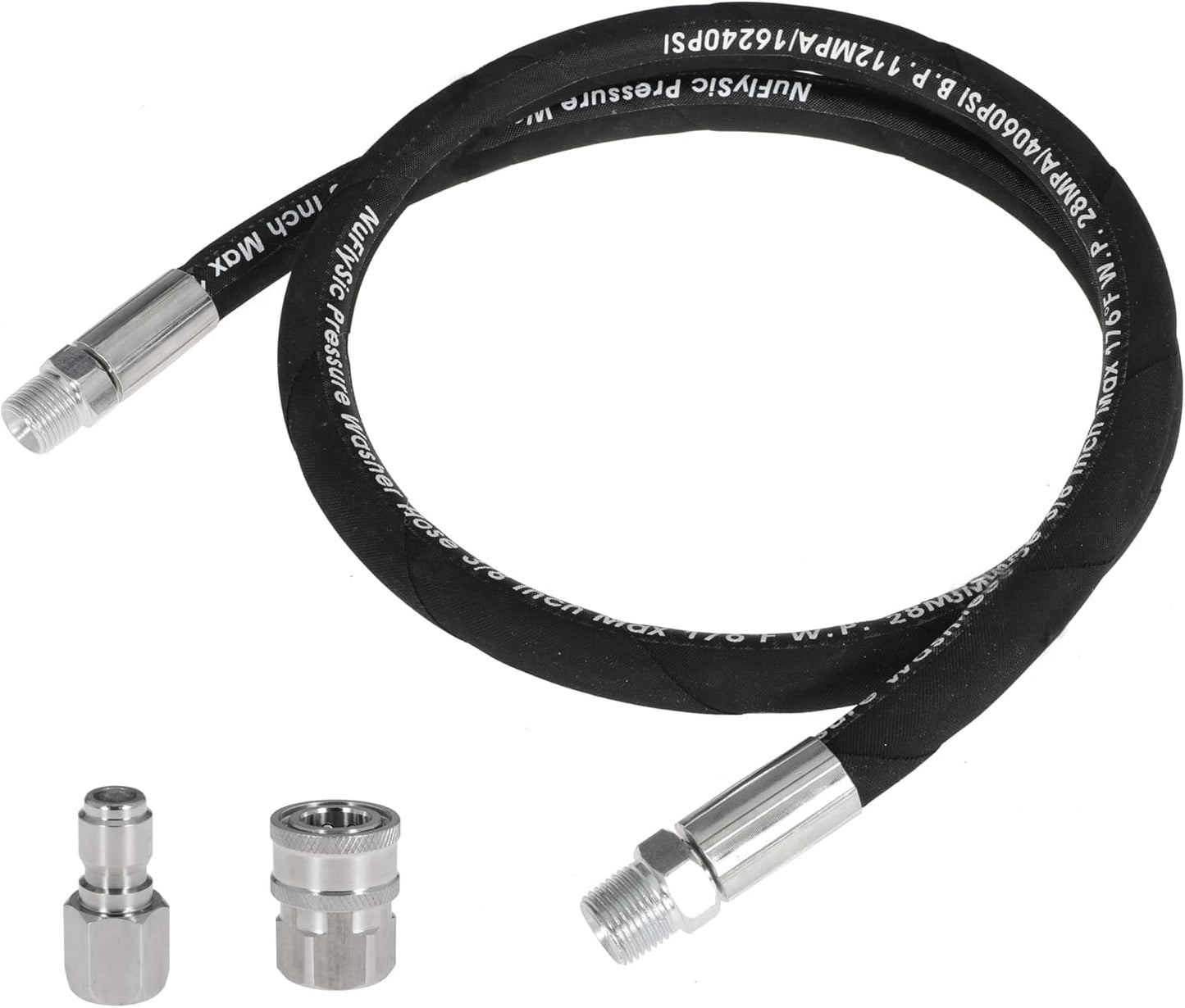 Pressure Washer Whip Hose Power Washer Jumper Hose for Pressure Washing with Steel Connector 3/8 Inch NPT Quick Connect Plug Hose Reel Connector Hose, 4000 PSI, 11FT, 1PCS