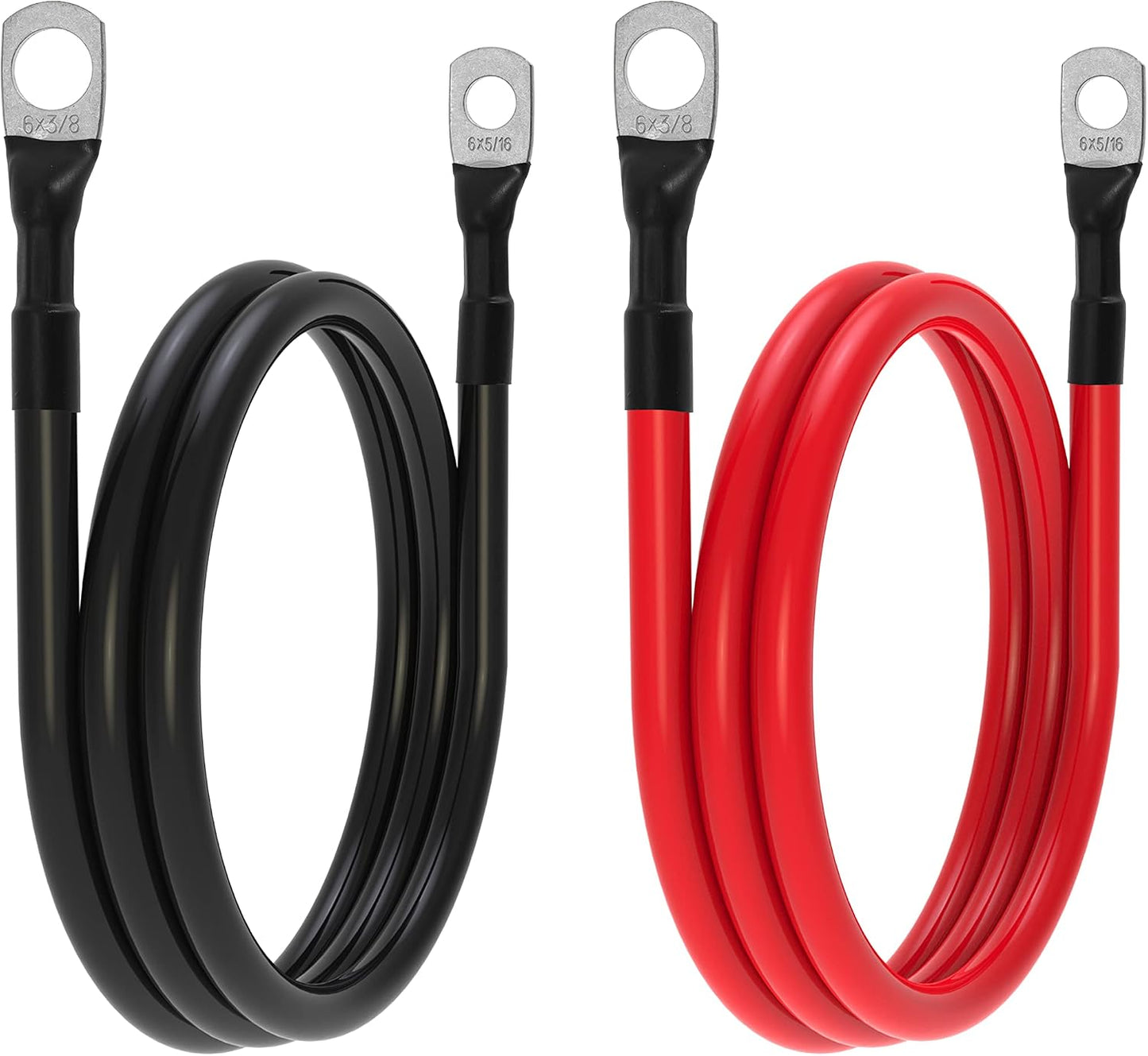 6 AWG Battery Cables 6 Gauge Power Inverter Cables with 3/8 Inch and 5/16 Inch Lugs Each End for Solar Marine RV Car SUV Truck Tractor Motorcycle 2pcs (2FT, 6 AWG)