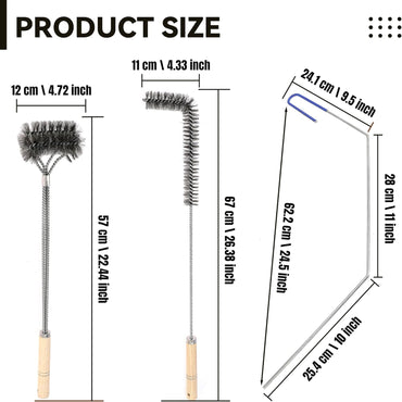 3 Pcs Fryer Cleaning Tools - L Shaped Stainless Steel Bristles Deep Cleaning Brush and Rod for Restaurant Air Fryer