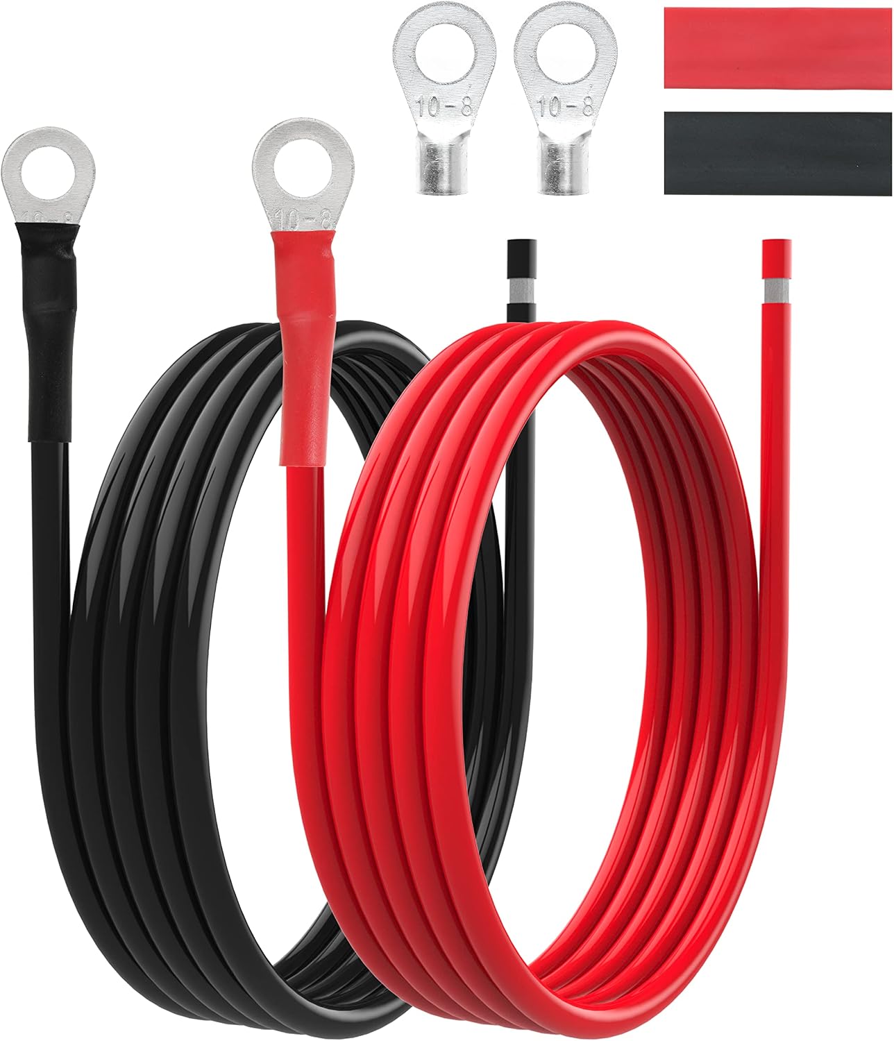 8 AWG Battery Cables 8 Gauge Solar Panel Wire Tinned Copper Extension Cable with 5/16'' Lugs for RV Solar Panel Car Automotive (8AWG 10FT)