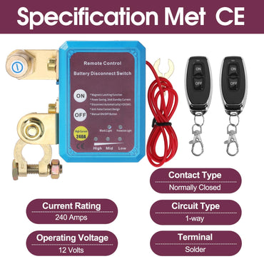 Remote Battery Disconnect Switch 12V 240A Battery Kill Switch Anti-Theft Automatic Cut Shut Off Switch for Car Truck Boat RV ATV