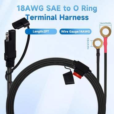 2FT 18AWG SAE Extension Cable, Battery Charger Cord 18 AWG, 2 Pin Quick Disconnect SAE to O Ring Terminal Harness Extension Cord for Solar Batteries Cars Motorcycles, 6pcs