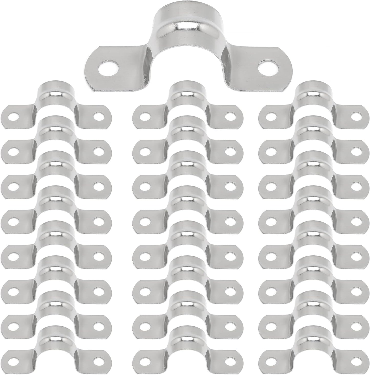 25Pcs M8 304 Stainless Steel Rigid Pipe Strap Two Hole Cable Strap u Bracket Pipe Clamps Heavy Duty Pipe Fasten Holder for Tube, Pipe or Wire Cord Installation (25, 8MM(5/16" ))