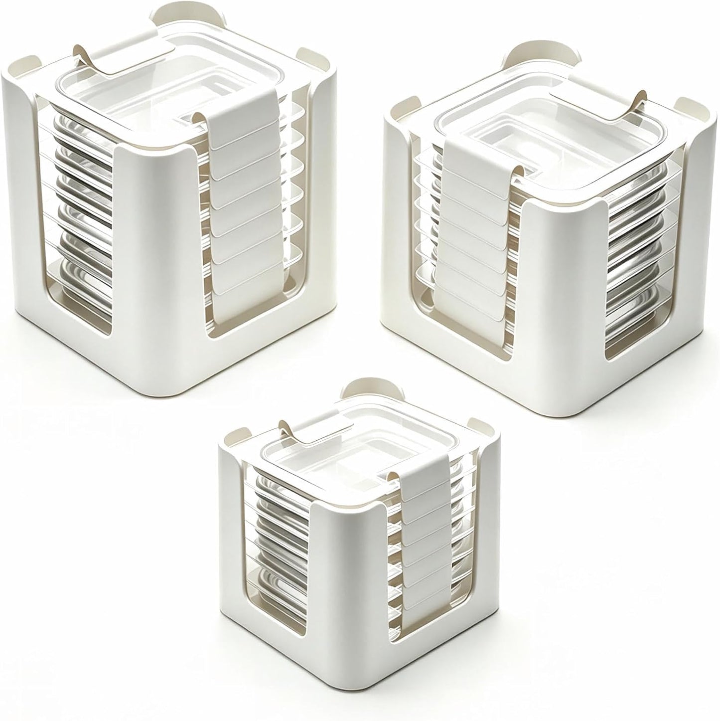 frtzal Food Container Lid Organizer,3-Pack – Compatible with Rubbermaid Brilliance Snap-On Lids, Stackable Lid Holder Rack, Kitchen Storage Holder 4.7 Cup,3.2 Cup,1.3 Cup. 0.5 Cup Container (black)