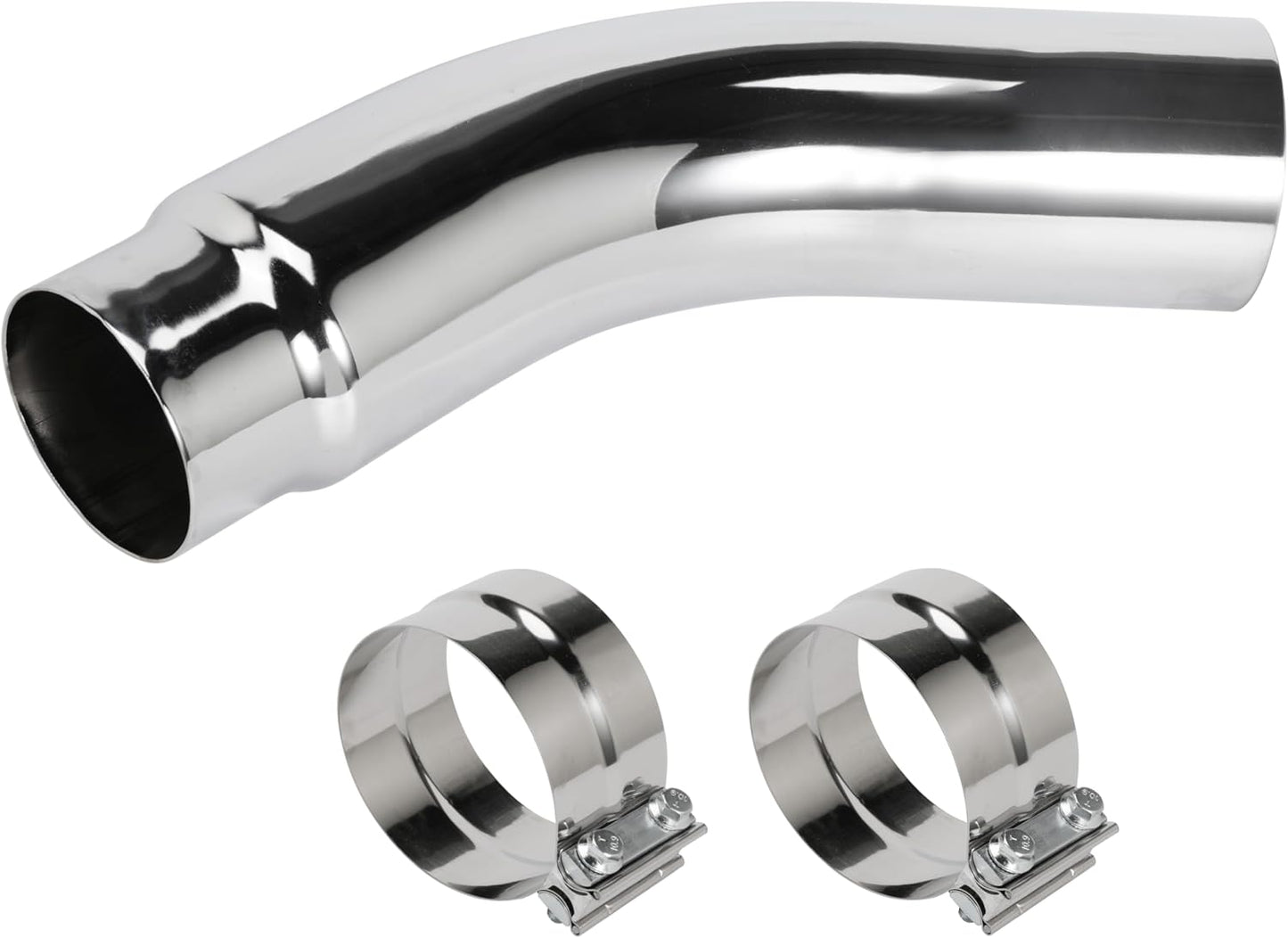 4 Inch Diesel Exhaust Elbow Tip, 4" Inlet to 5" Outlet, 23" Long Chrome Exhaust Pipe Elbow 2pcs 4'' Exhaust Clamps