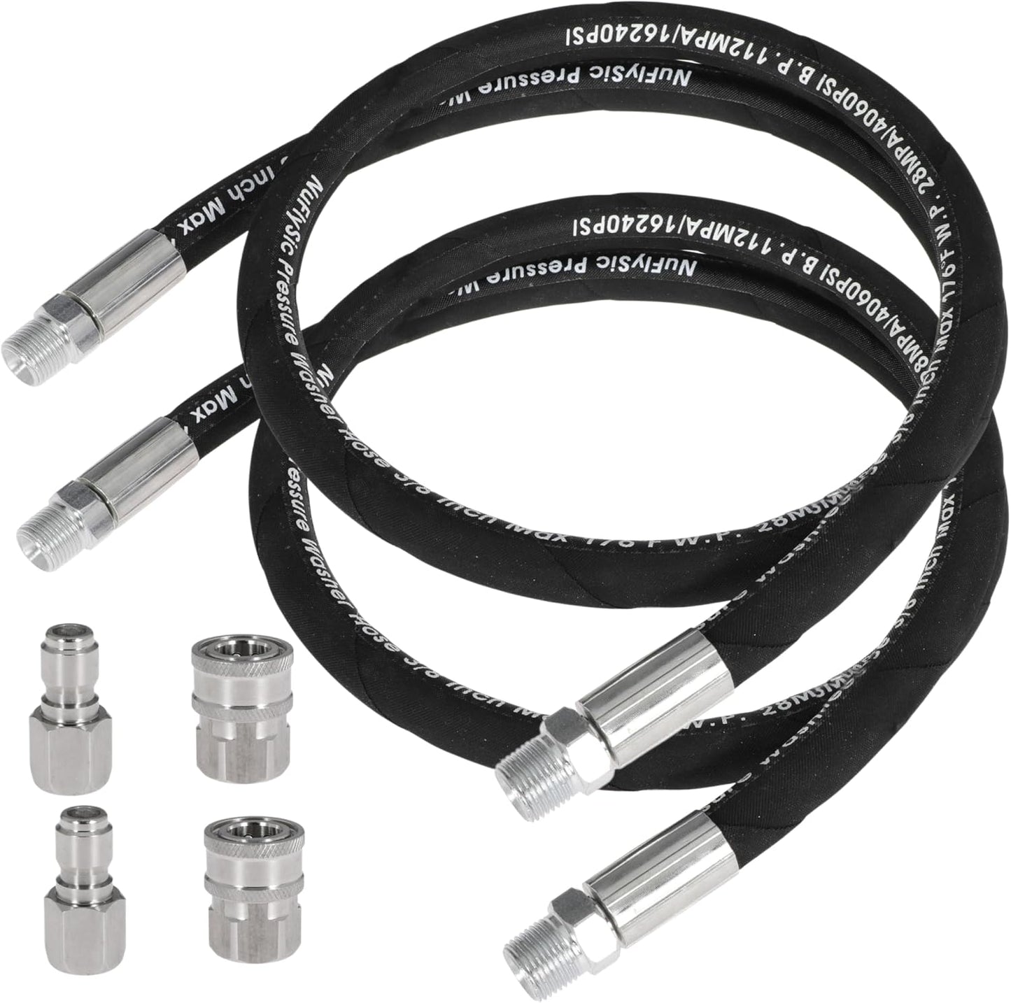 Pressure Washer Whip Hose Power Washer Jumper Hose for Pressure Washing with Steel Connector 3/8 Inch NPT Quick Connect Plug Hose Reel Connector Hose, 4000 PSI, 3FT, 1PCS