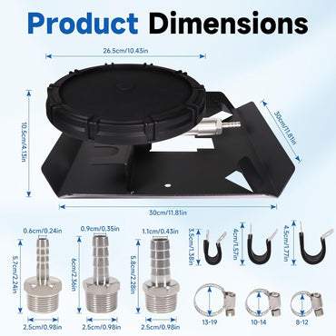 Pond & Lake Aeration Accessories with 5/8" 1/2" 3/8" Connectors Membrane Diffuser Stainless Steel Base Chassis for Pond Aeration System, 10 inch, Black