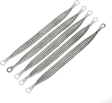 8 x 1/2-inches Braided Ground Strap Tinned Copper Automotive Ground Straps with 1/4-inches Ring Terminal 5PCS