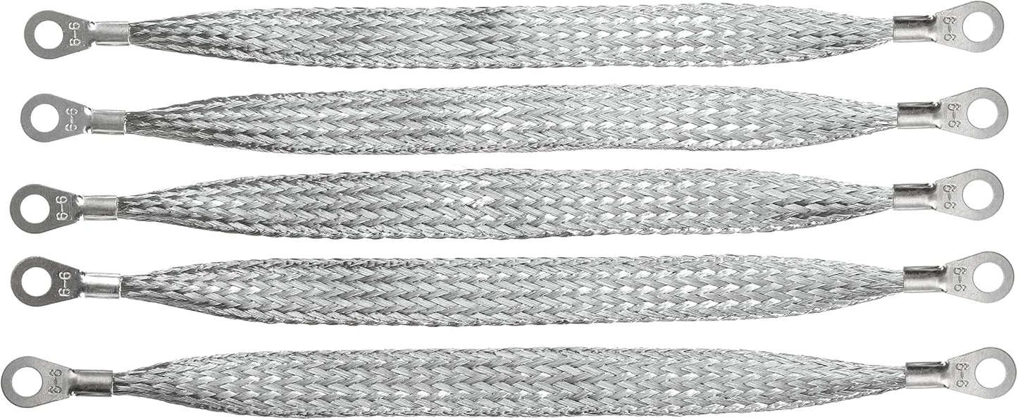 20" x 1/2" Automotive Braided Ground Straps Tinned Copper Engine Grounding Strap with 1/2" to 1/4" Ring Terminal 3pcs