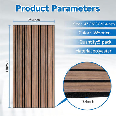 5 PACK Wood Slat Acoustic Panels for Wall 47.2 x 23.6 x 0.4